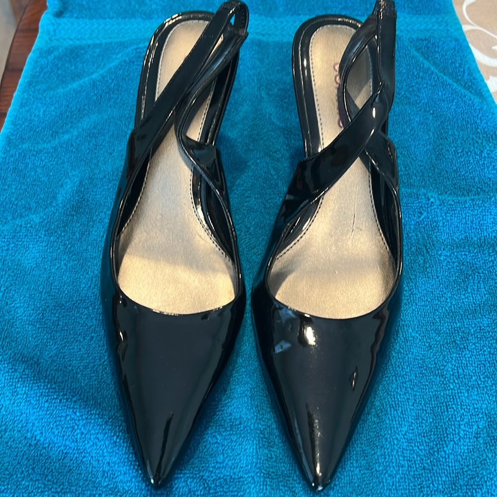 Black Patent Leather Slingback Stiletto Heels 9.5